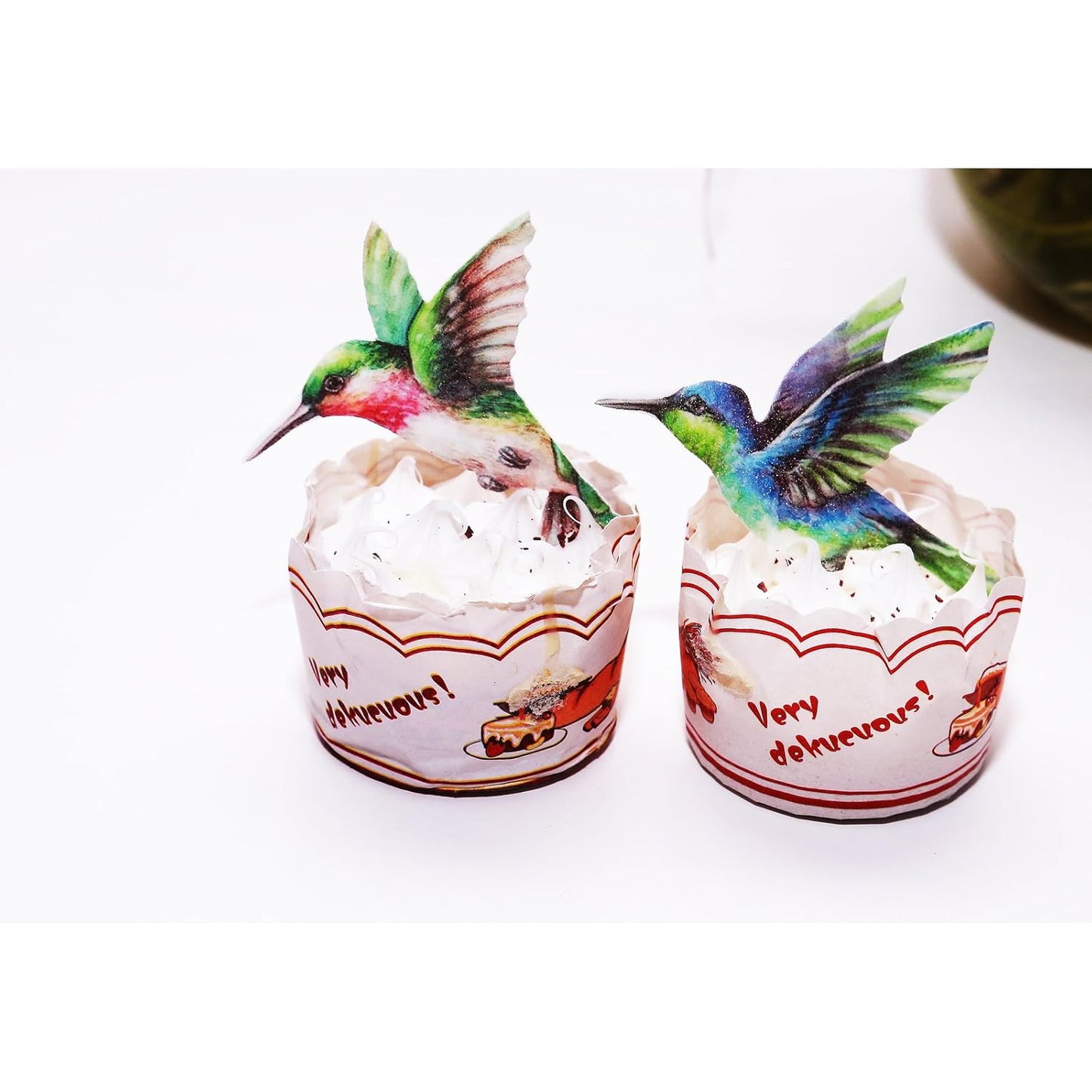 GEORLD Edible Cupcake Topper Wafer Hummingbird Cake Bird Decoration by Wafer Paper,12 Counts,Flat not 3D