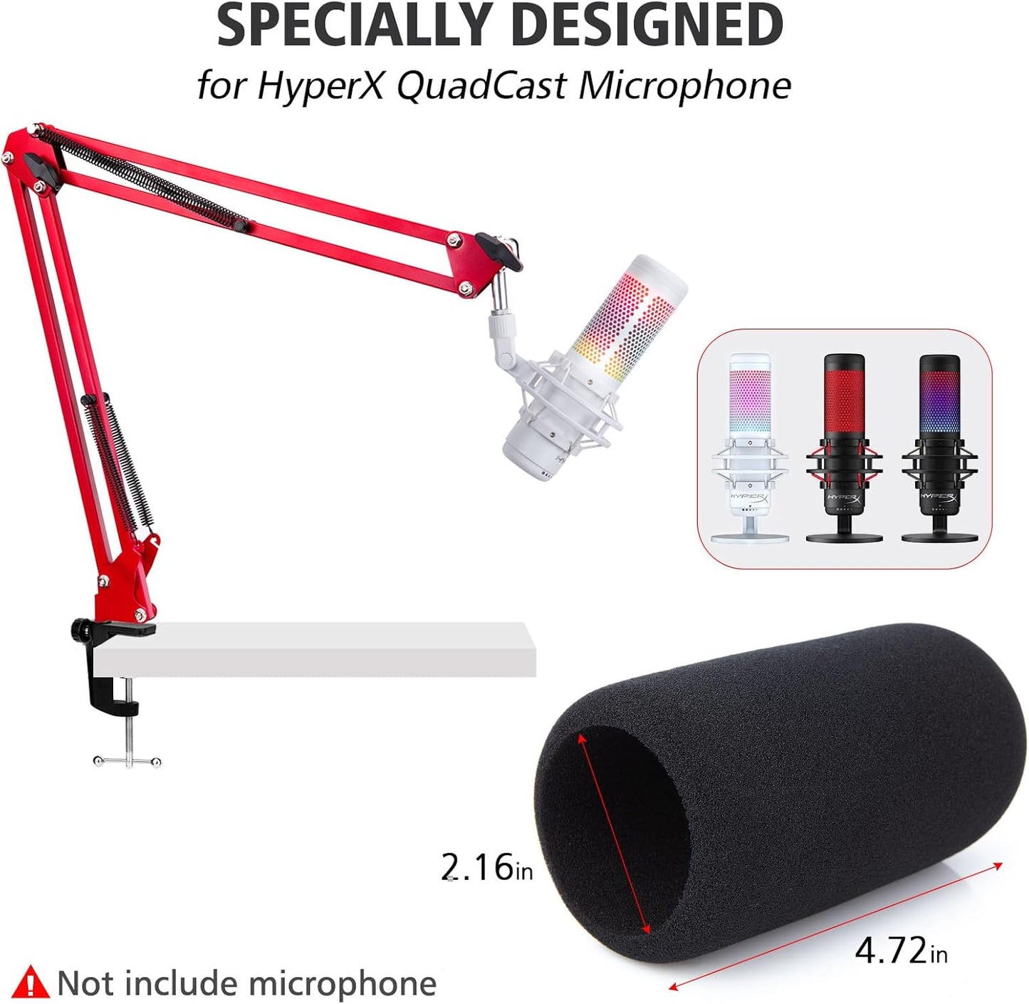 SUNMON HyperX QuadCast Boom Arm - Upgraded Red Boom Arm with Windscreen, Sound Insulation and Noise Reduction, HyperX QuadCast Microphone Arm with 3/8" to 5/8" Adapter