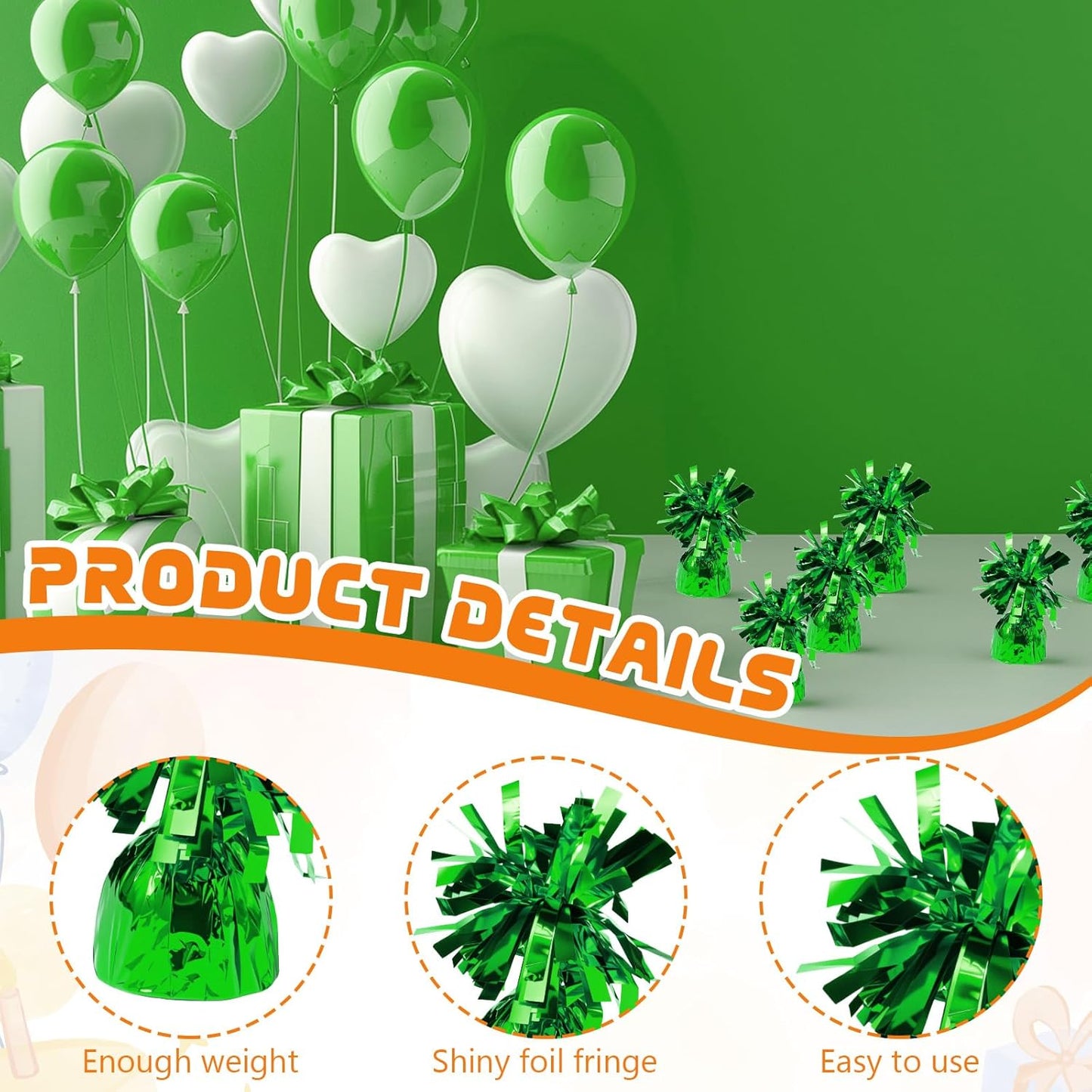 6 Pack Green Balloon Weights Metallic Holder Anchors Balloon Holder Weights for for Birthday 2025 Graduation Party Christmas Wedding Celebration Decoration (Green)