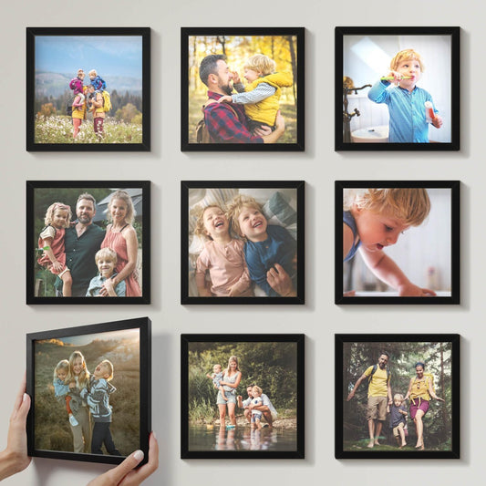 Mixtiles Official - Custom Photo Tiles - Personalized Printed Photos - Magnetic Wall Frames - Adhesive Sticker, No Nails - Various Sizes and Frames - 8x8-9Tile - Black Frame