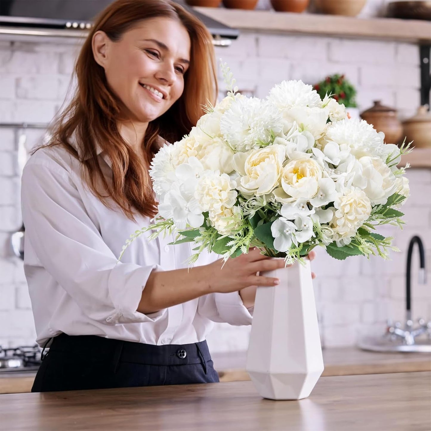 12 Packs Peonies Artificial Flowers,Silk Artificial Peonies Flowers Fake Peony Faux Floral Arrangements Bouquet for Centerpiece Table Wedding Party Home Decor White