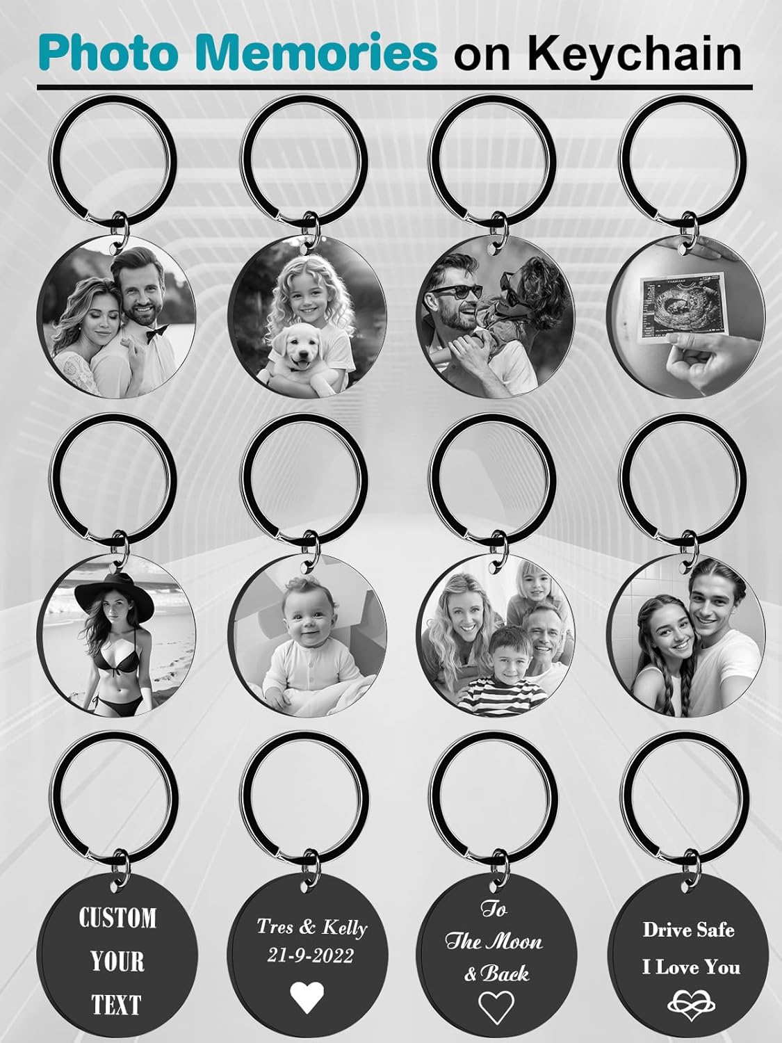 Custom Keychain with Picture - Personalized Photo LOGO Text Customized Key Chain for Boyfriend Dad Men Gifts