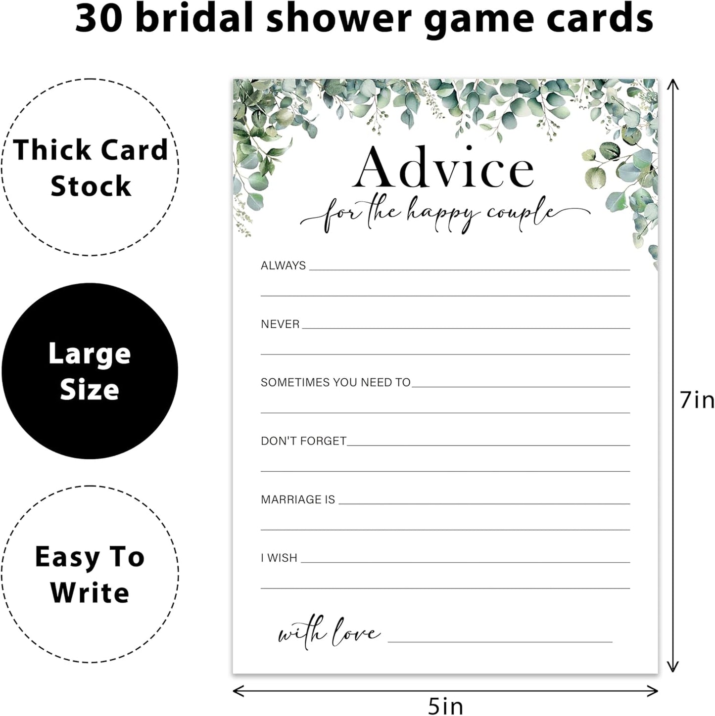 Eucalyptus Bridal Shower Game Cards - Advice for The Happy Couple, Wedding Advice and Wishes for The Mr and Mrs Bridal Shower Games for 30 Guests, Engagement Activity Supplies & Favor/A17
