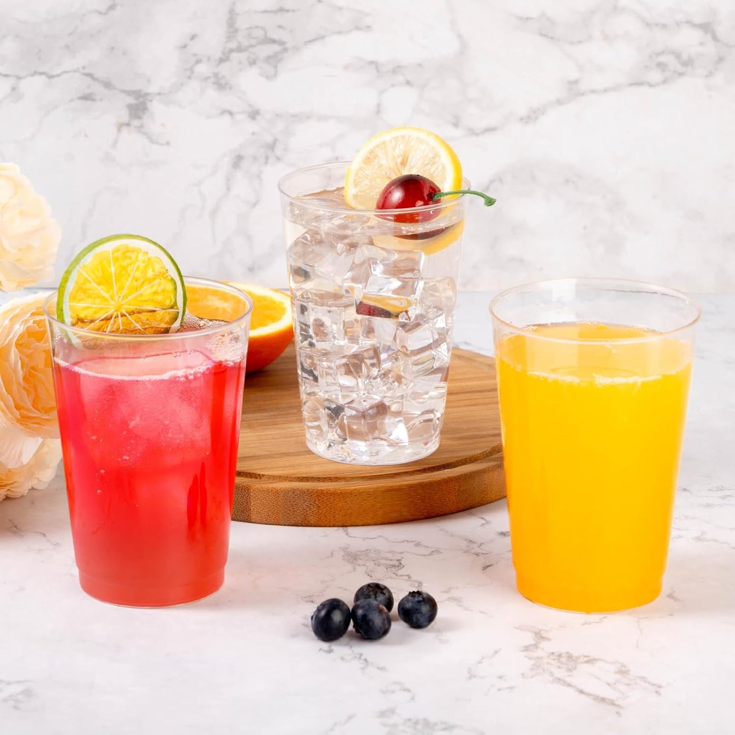 Goodluck 50PCS 12oz Clear Plastic Cups for Party, Disposable Clear Plastic Cups, Cocktail Glasses for Wedding Thanksgiving, Christmas, and Parties