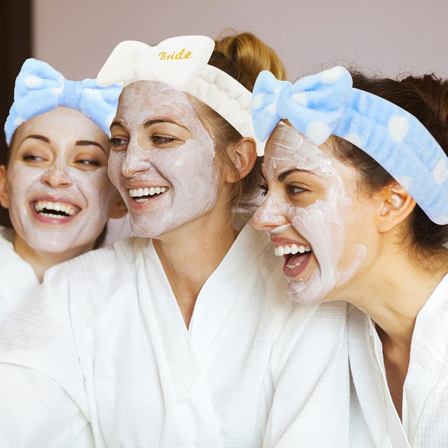Semato Bachelorette Party Favor Set Bride & Bridesmaid Spa Headband for Women Gifts Party Supplies (1 bride+ 7 blue dot)