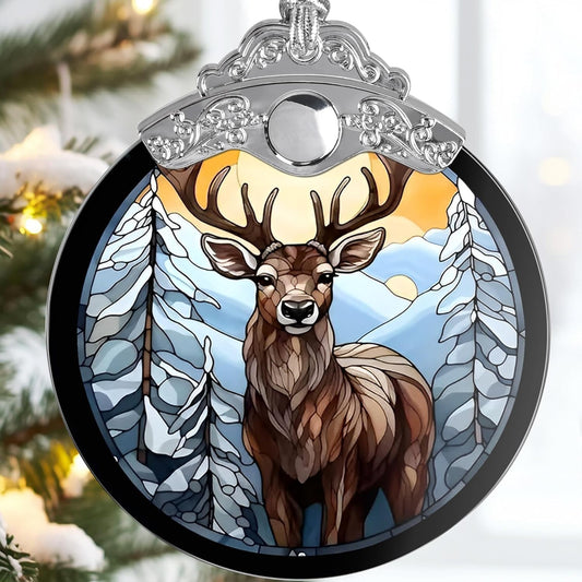 Deer Ornament 2025 – Stained Glass Look Acrylic Hanging Decor, 4 Inch Holiday Keepsake, Nature Scene Car Charm, Rustic Christmas Tree Decoration, Gift for Wildlife Lovers