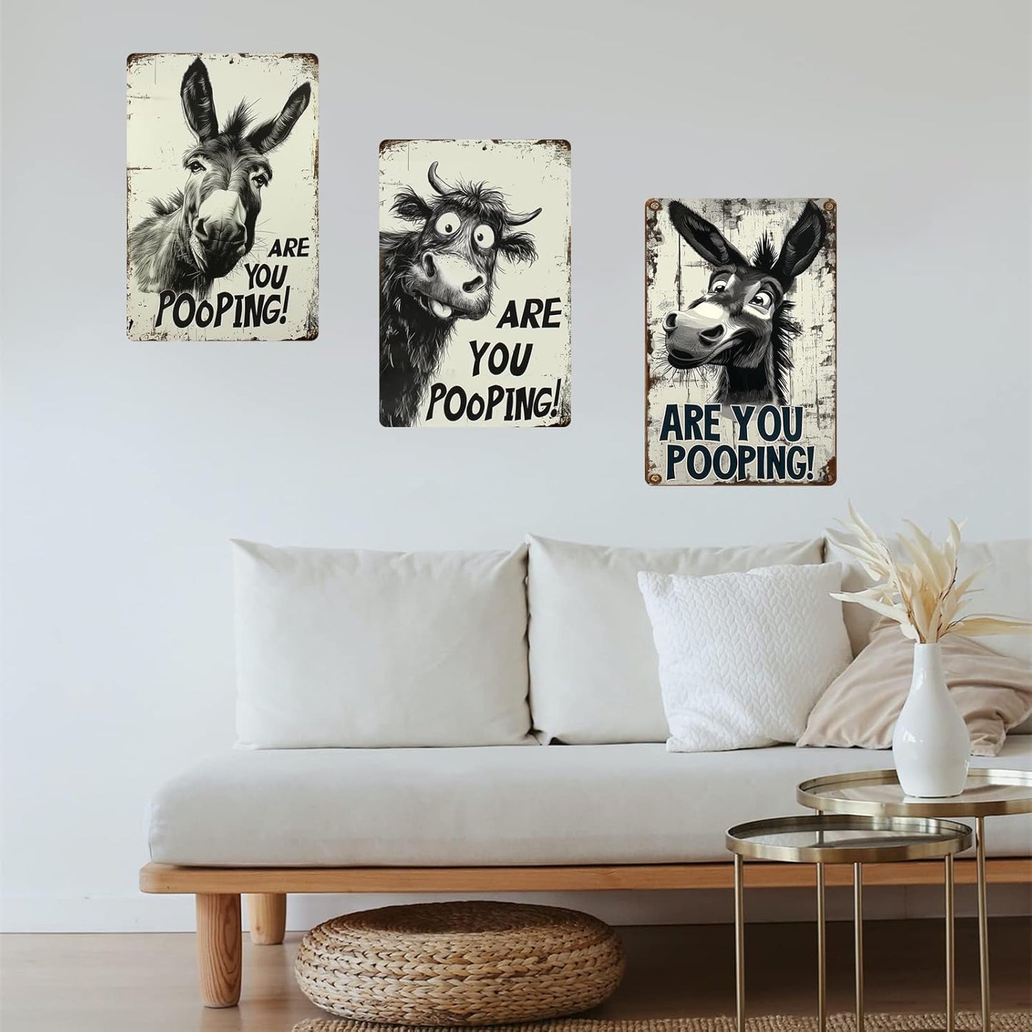 Funny Donkey "Are You Pooping?" Tin Sign - 8x12 Inch Vintage Metal Wall Décor, Humorous Bathroom Sign for Indoor & Outdoor Use, Farmhouse-Style Rustic