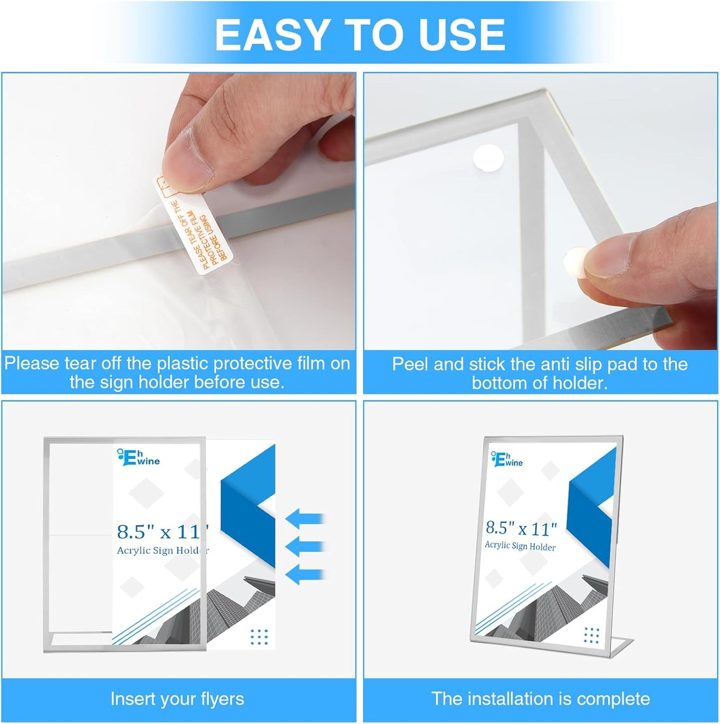 EHWINE 12 Pack Acrylic Sign Holder 8.5 x 11, Silver Picture Frame Stand up Table Top Sign Holders, Slanted Back Paper Holder Clear Display Stand Menu Flyer Holder for Wedding Party