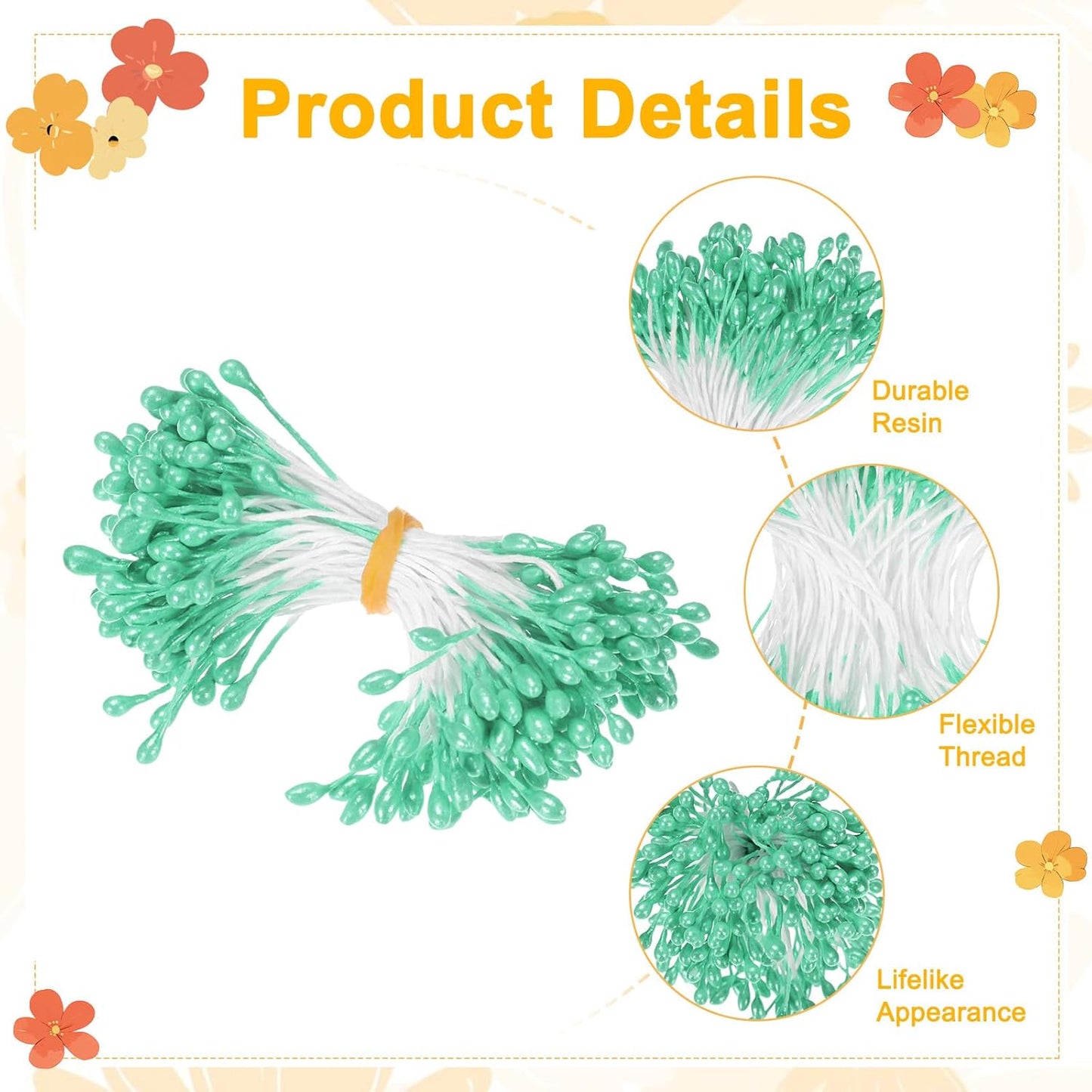 150-Pack Flower Stamens for Crafts, 5mm Double Heads Artificial Pearl Floral Pistil Mini Flower Pollens Stamens for DIY Making/Wedding/Scrapbook Decoration [Light Green]