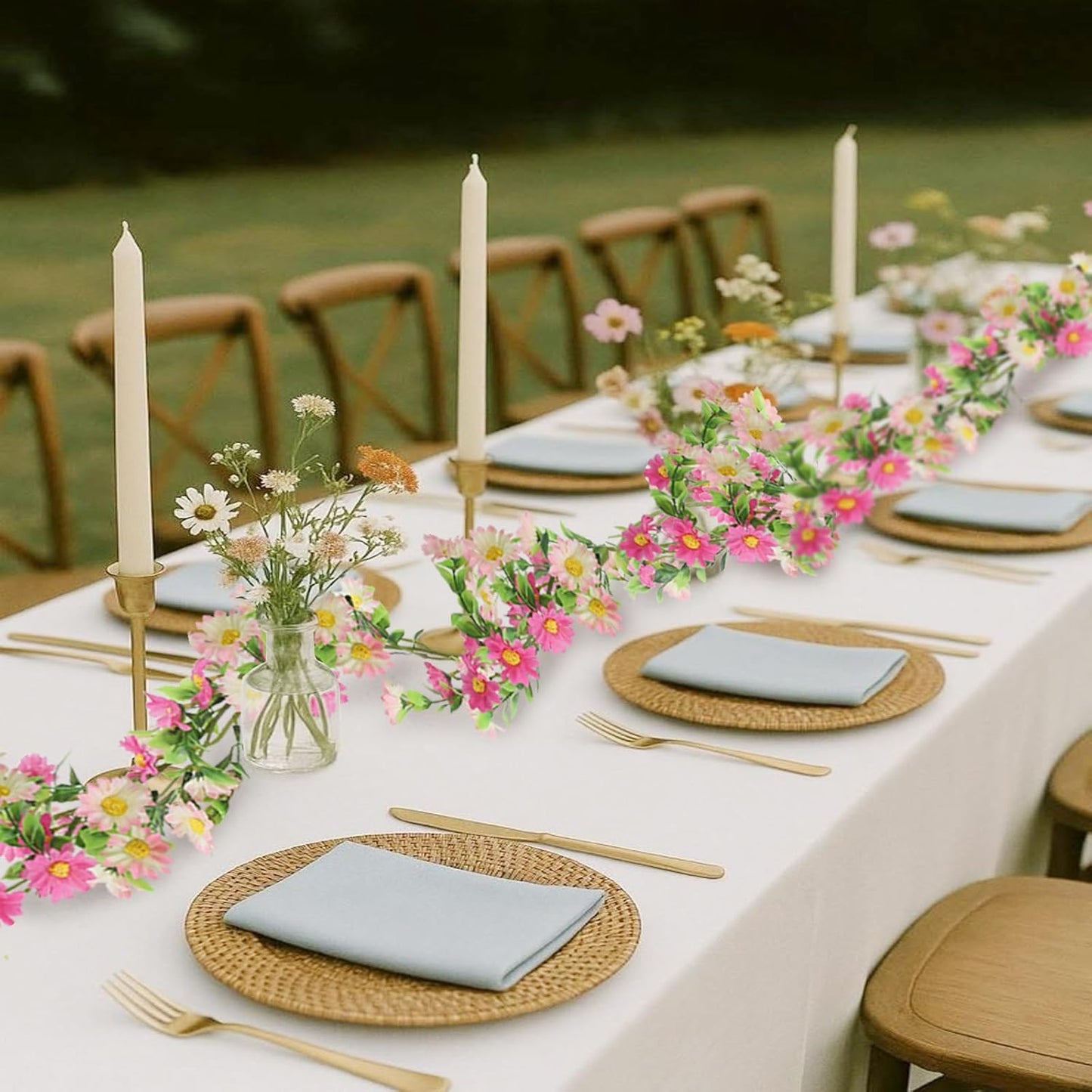 Silk Flower Garland Pink Wildflower Garland with Artificial Sunflower Daisy 6.5Ft Fake Hanging Vines for Party Wall Home Party Backdrop Wedding Indoor Baby Shower Decorations