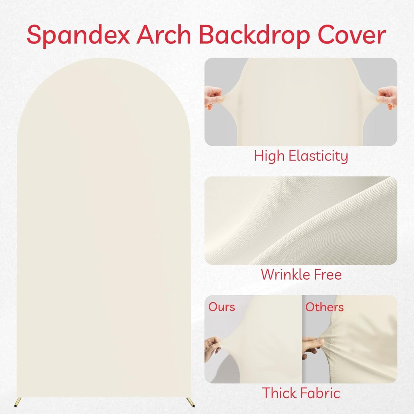 Arch Backdrop Stand Cover 6.6Ft Beige Thick Spandex Fabric Arch Backdrop Cover High Elasticity Fitted Round Top for Wedding Birthday Party Baby Shower Garden Decoration