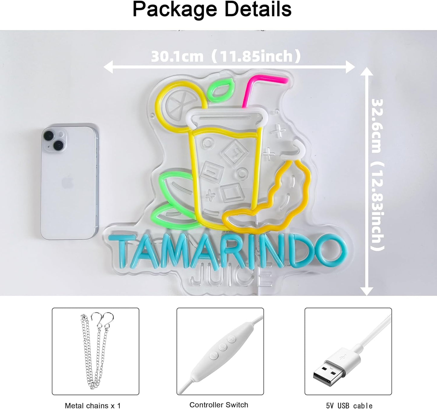 CNBEYOUNG Tamarindo Juice Neon Sign, Neon Lights Hanging Wall Art Decoration for Mexican Restaurant Shop Bar Cafe Kitchen Party Home Decor, USB Powered Ultra Bright Dimmable,12.83x 11.8inches