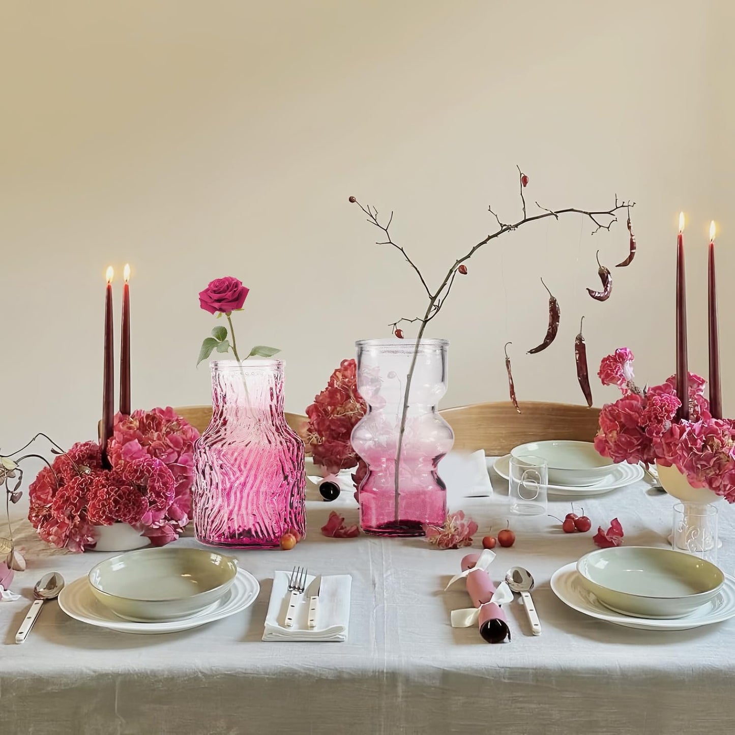 10 Pcs Pink Flower Bud Vases, Loose Transparent Flower Bud Vases, Small Vases, Decorative Vases, Family Wedding Table Decorations