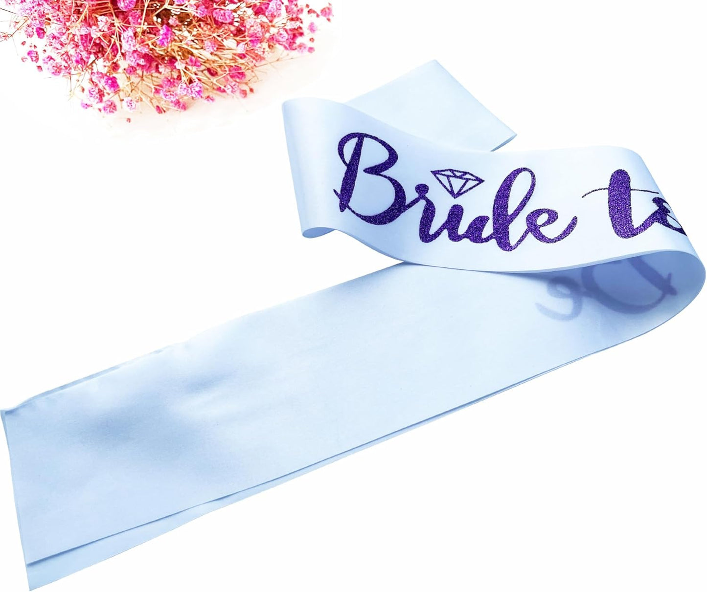 Bride to Be Sash, Bachelorette Party Sash for Bridal Shower Wedding Party Favors Accessories Supplies Engagement Gifts,White Satin with Glitter Letter Purple