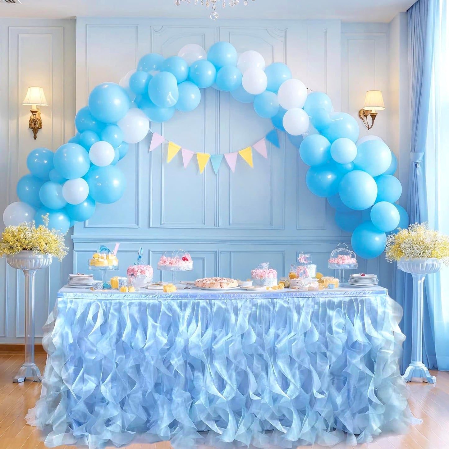 Luxury Organza Mesh Table Skirt Draping Floating Romance - Perfect for Bridal Showers, Birthday Weddings - Clear Flowing Decoration for a Wonderful Main Cake Table (Sky Blue-6ft, 72" L×30" H)
