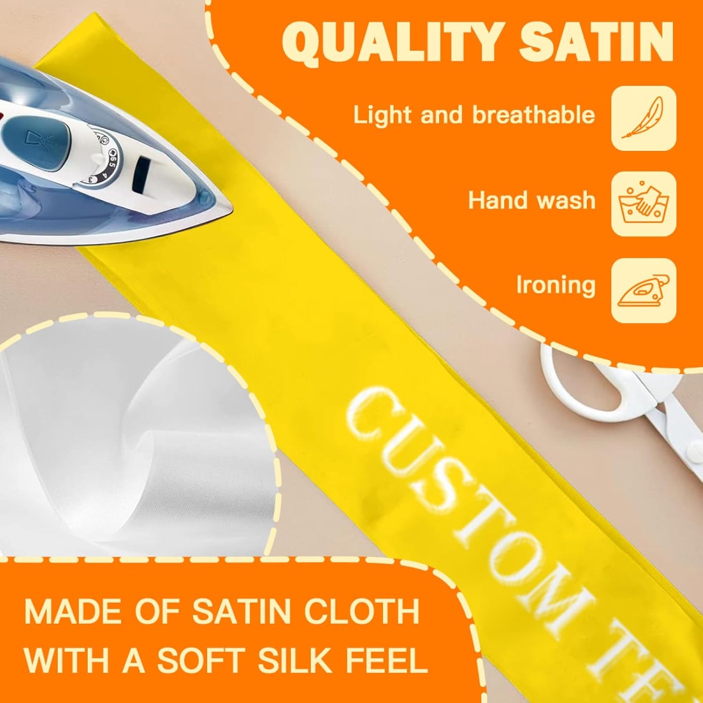 Custom Sash,Personalized Birthday Sash with Text Photo,Customized Bachelorette Sash Quote Sash Bride to Be Sash Color Optional (No decorative edge, Yellow)