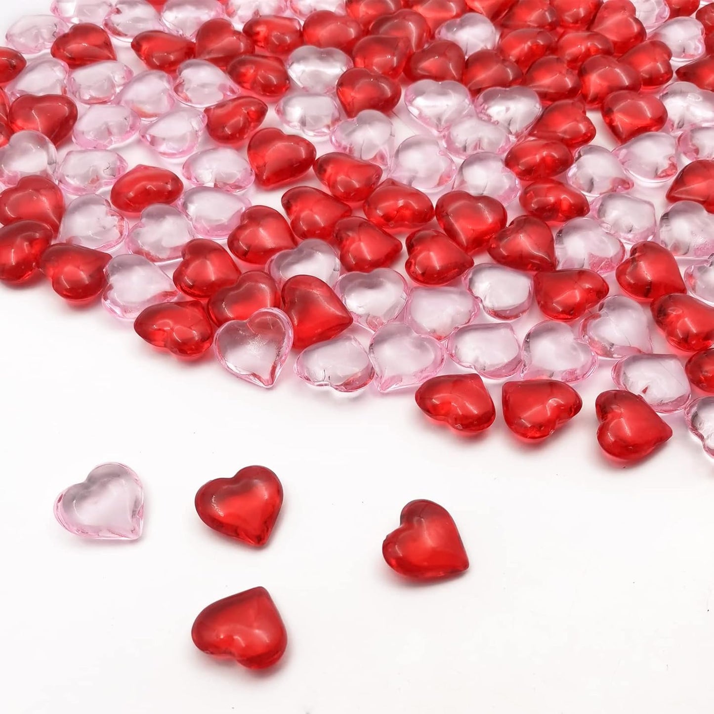 200pcs 3D Red Acrylic Heart 22 mm Acrylic Hearts Shaped Plastic Heart Vase Filler Table Decor Pink&Red