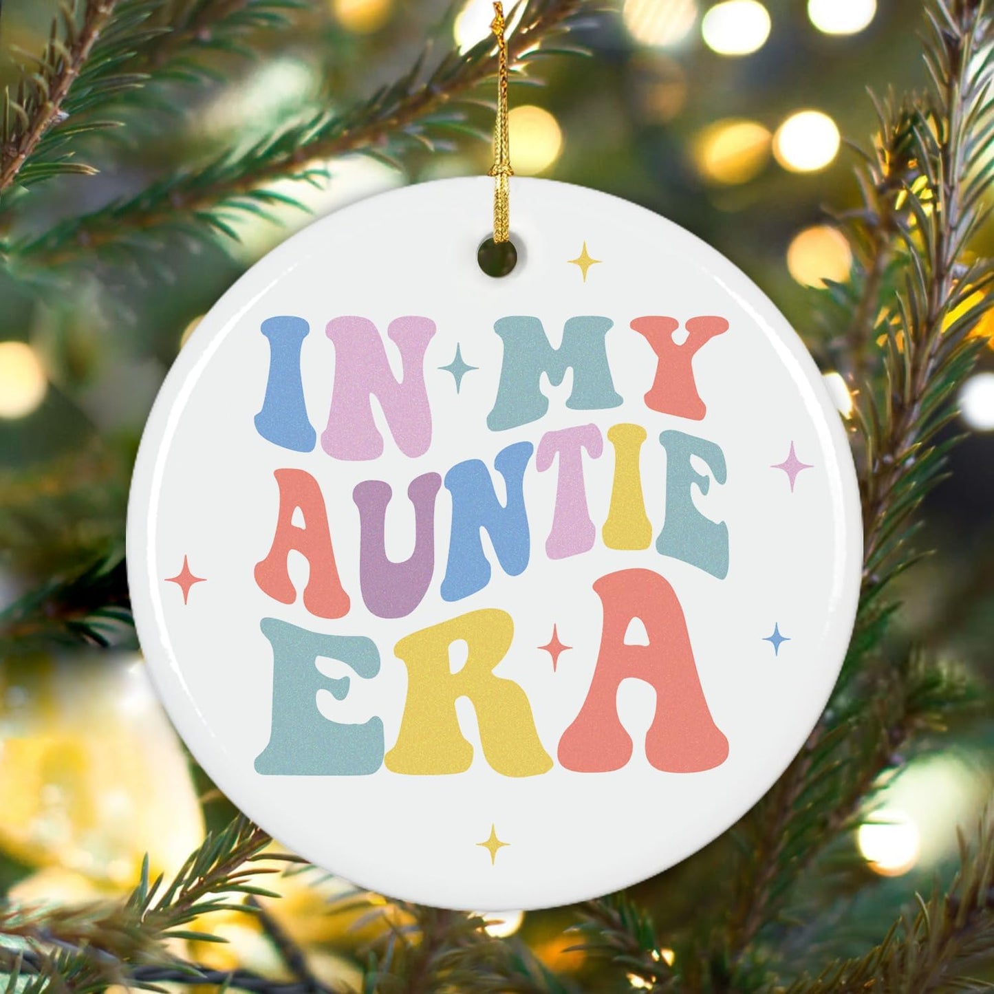 NewEleven Gifts for Aunt from Niece, Nephew - Ornament for Aunt, New Auntie - Aunts Birthday Gift, Aunts Announcement, in My Auntie Era - Ceramic Christmas Ornaments