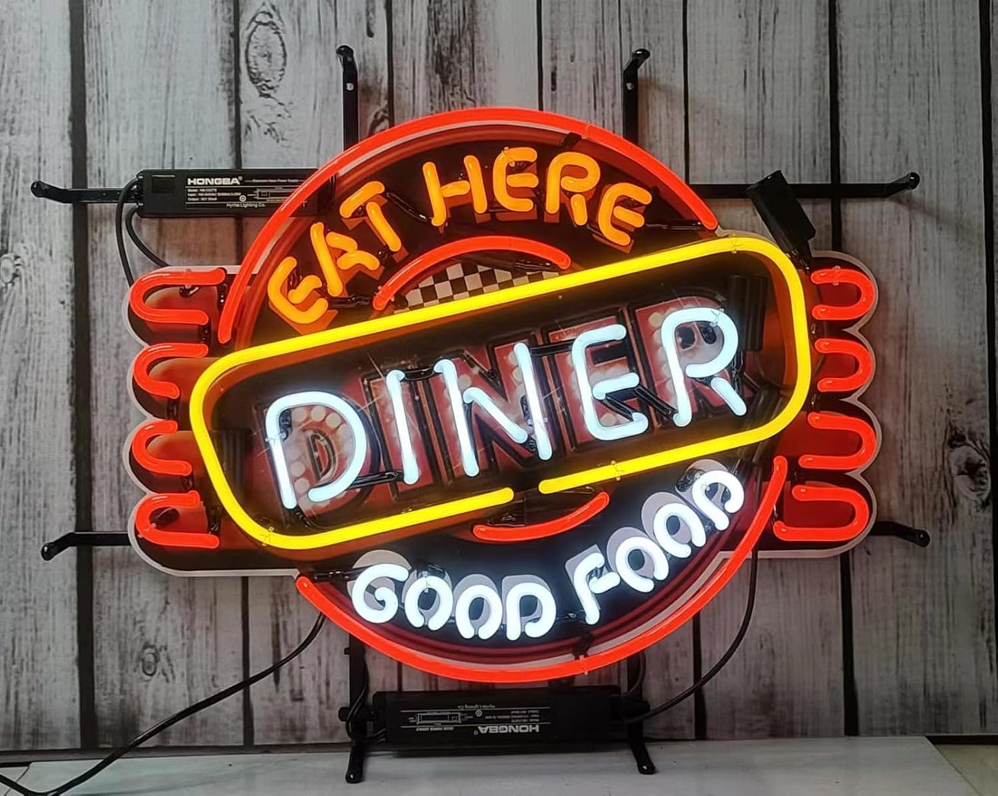 Eat Here Diner Good Food Glass Neon Signs,Neon Signs Beer Bar Club Bedroom for Office Hotel Pub Cafe Neon Light Art Wall Lights 24 X 20 Inches