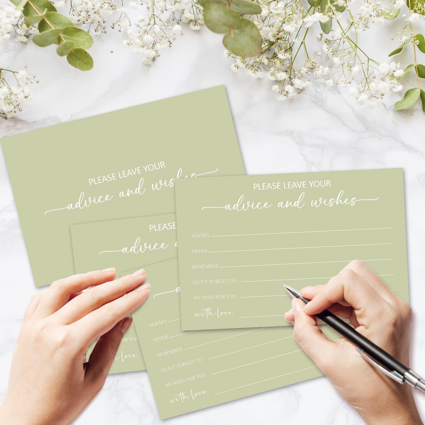 Green Advice and Wishes Card, Advice Cards for The Bride and Groom, Bridal Shower,Wedding or Baby Shower, Birthday, Graduation, Retirement, Guestbook - 25 Cards -04