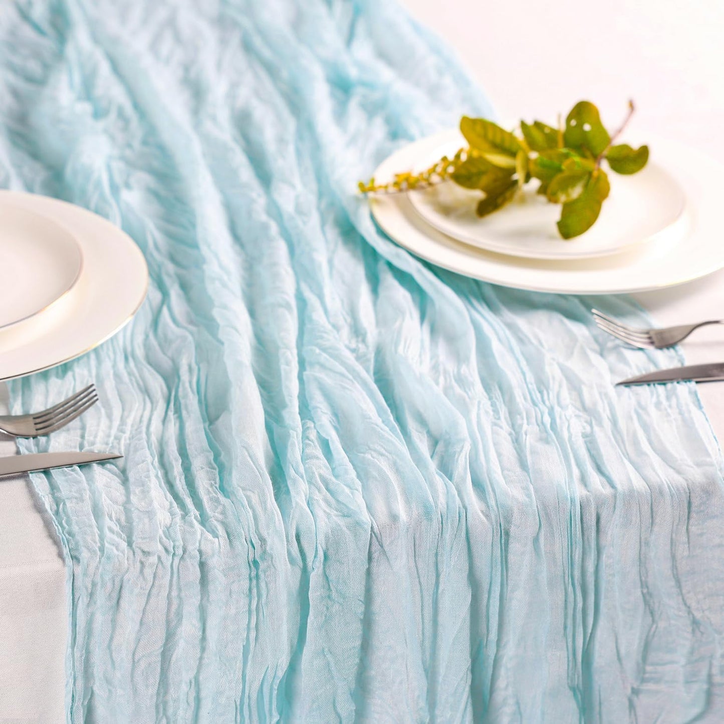 Hahuho Dusty Blue Cheesecloth Table Runner 10ft, Gauze Boho Rustic Table Runners for Wedding Birthday Party Baby Shower Decorations（6 Pack , 35x120 Inches）