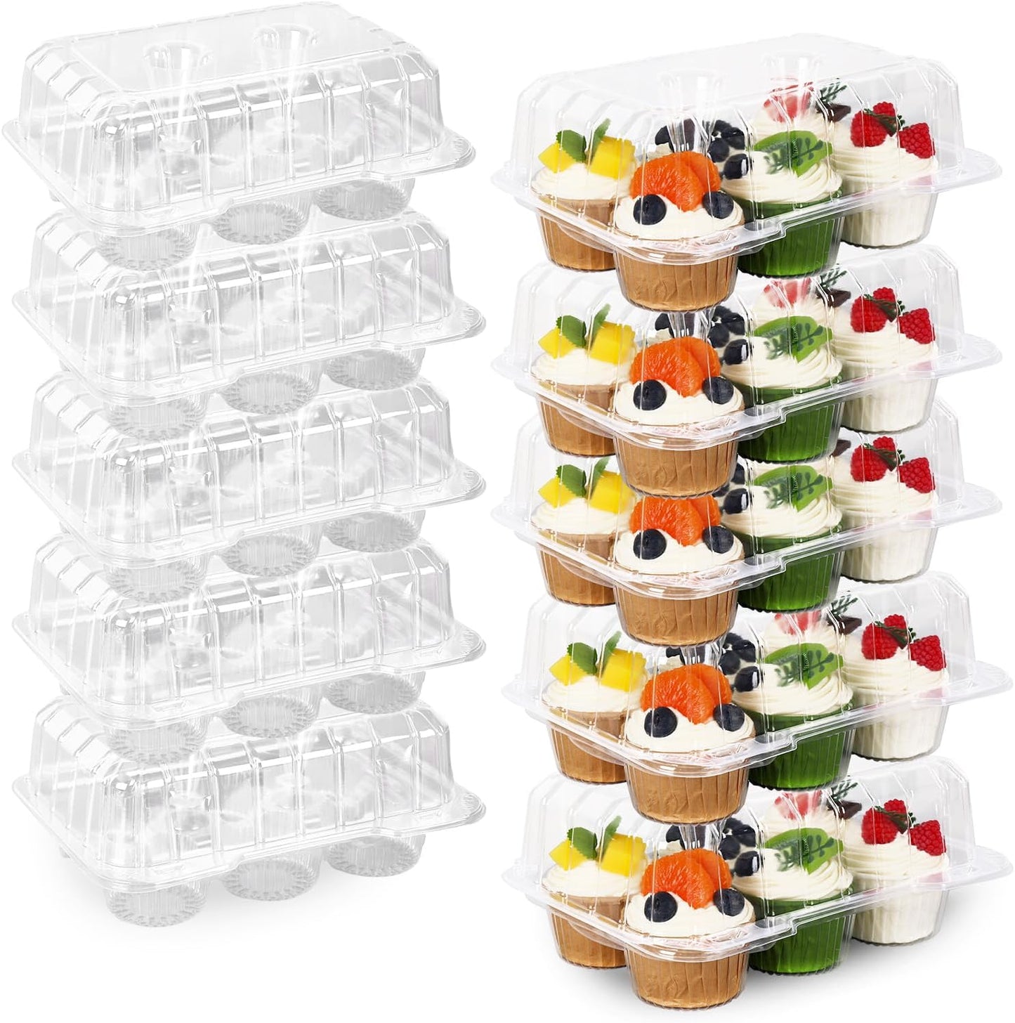 80 Pack Plastic Cupcake Containers 6-Compartment Clear Cupcake Boxes Disposable Cupcake Tray Holders 6 Cavity Cupcake Carriers with Deep Dome for Cupcake Muffin Packaging