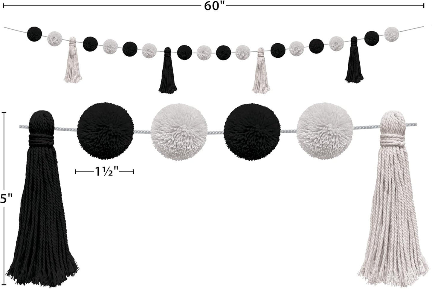 Teacher Created Resources Black and White Pom-Poms and Tassels Garland