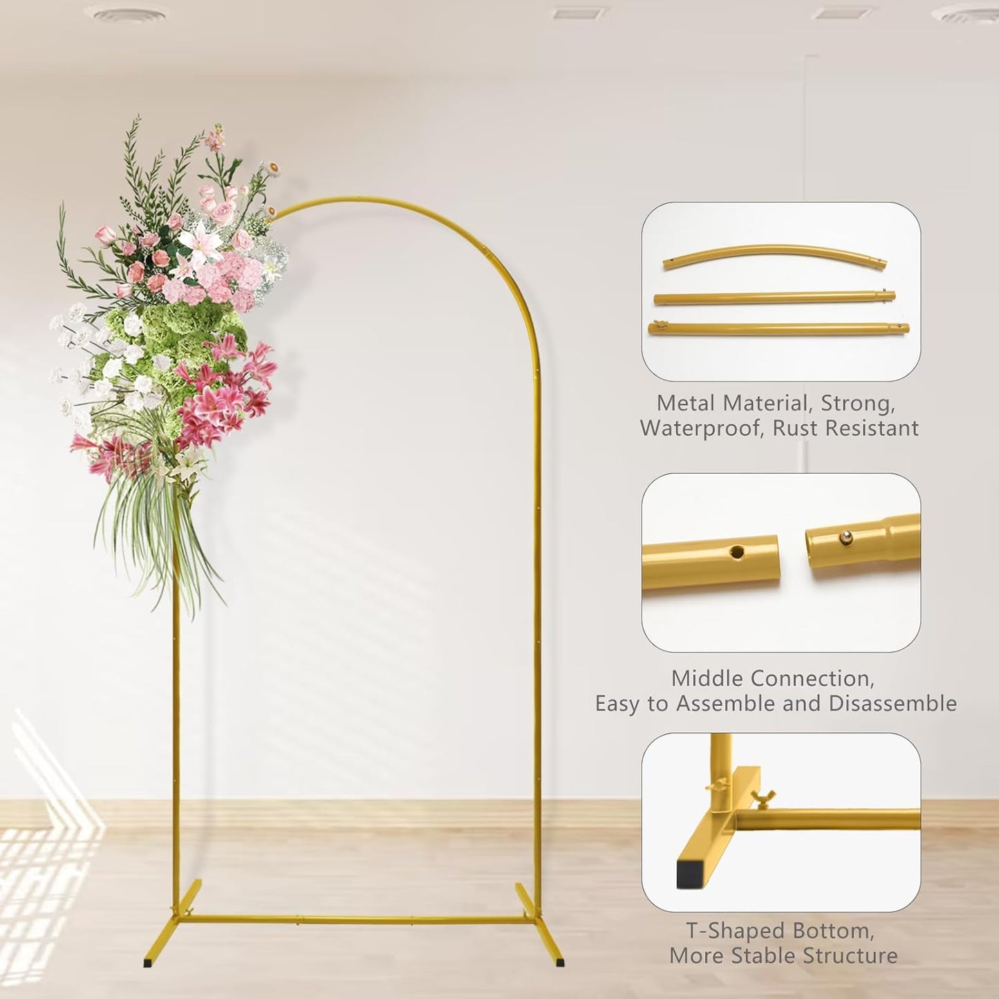 U+U 7.2FT, 6FT Arch Backdrop Stand, Gold Wedding Arch Stand Set of 2 for Birthday Party Bridal Baby Shower Balloon Arch Decoration (7.2FT, 6FT)