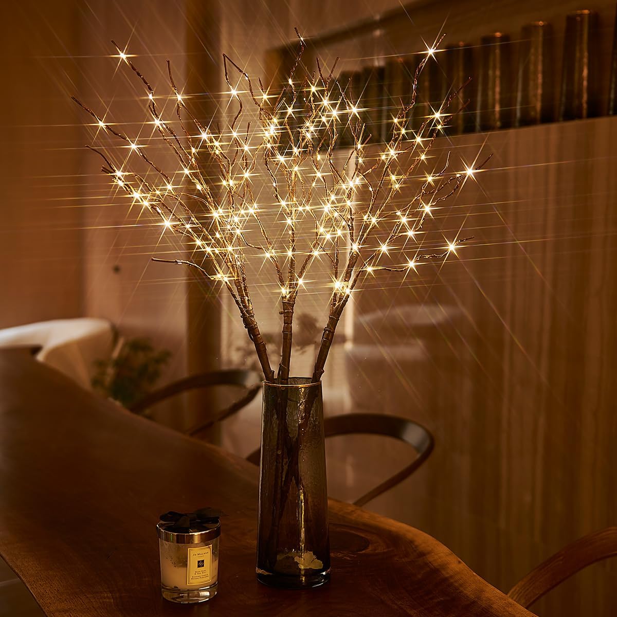 Birchlitland Lighted Branches for Vase 32in Tall 150 LED Plug in, Brown Artificial Willow Lights with Timer Home Christmas Party Mantle Decor