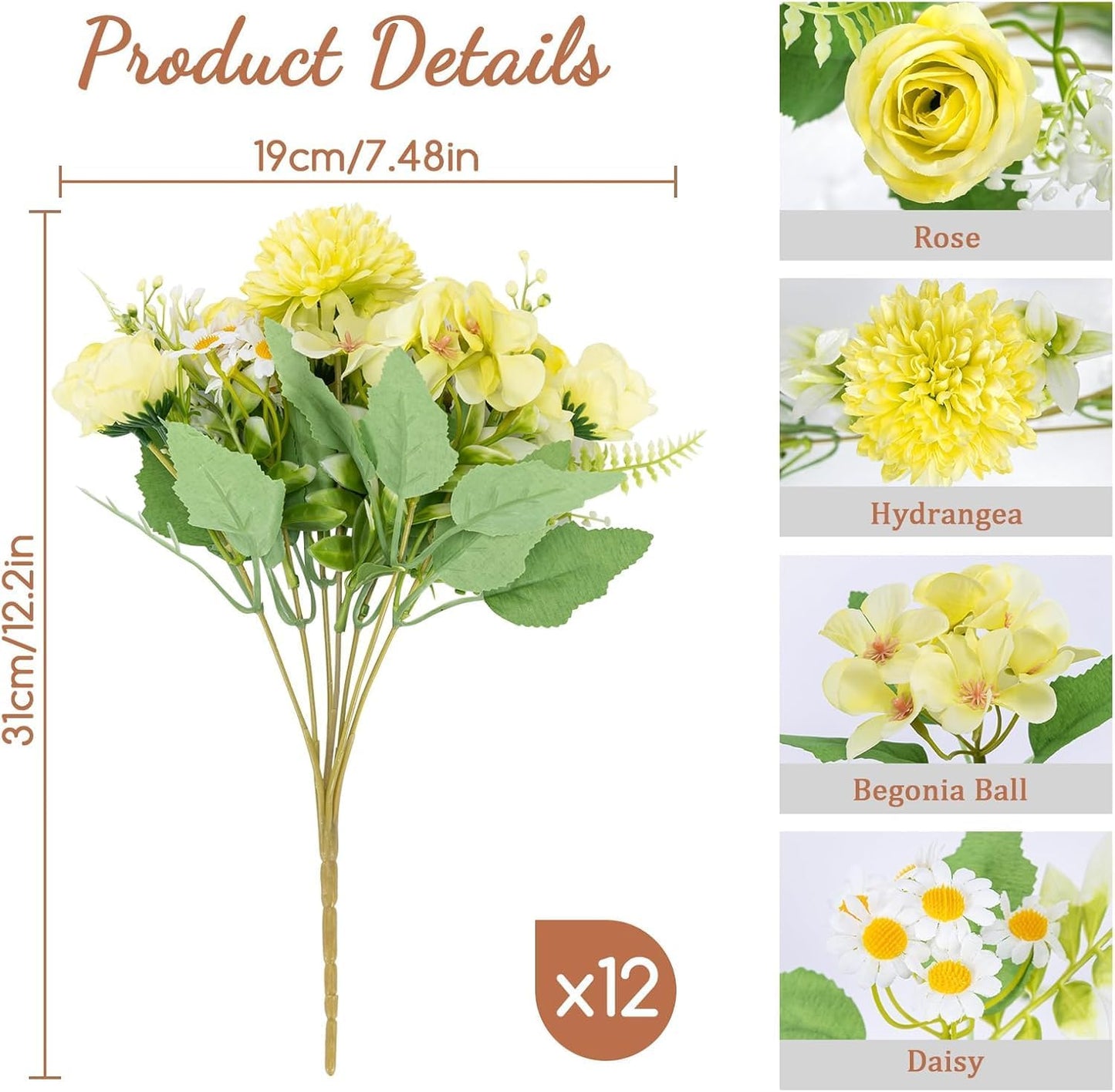 12 Packs Peonies Artificial Flowers,Silk Artificial Peonies Flowers Fake Peony Faux Floral Arrangements Bouquet for Centerpiece Table Wedding Party Home Decor Green
