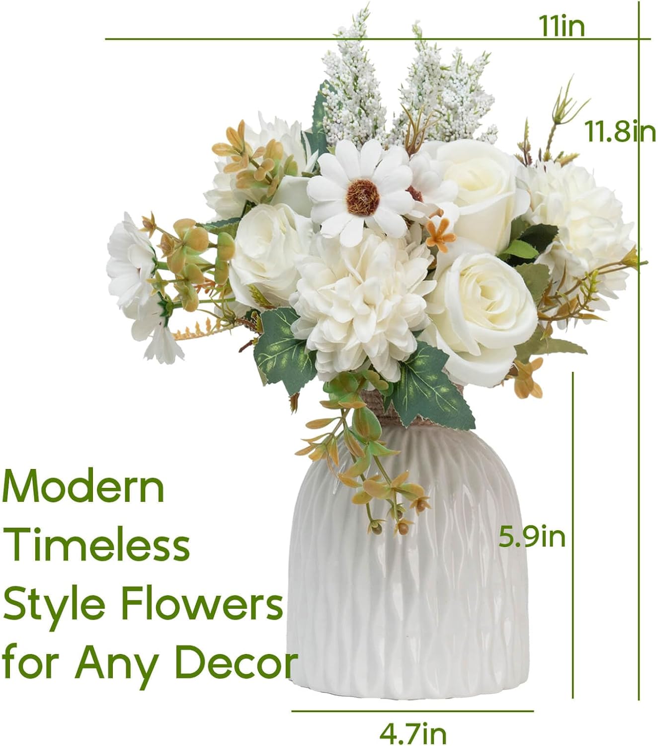 Epicpetal Fake Flowers in Vase, Artificial Pink Flowers in Vase for Decoration Faux Flowers Fake Floral for Home Decor Indoor Dining Table Centerpiece (White)