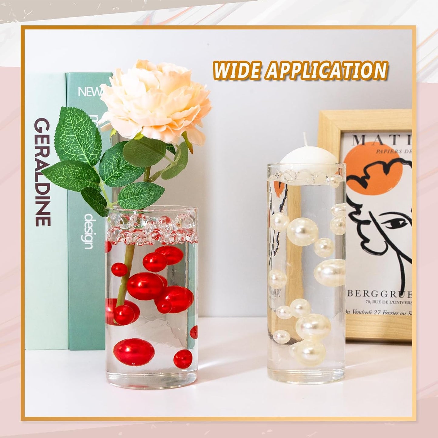 300Pcs Vase Filler Ivory No Hole Faux Pearl Beads for Vase Filling Decorations, Candle Centerpieces, Wedding Centerpieces, Home Party Decor (8/14/20mm)