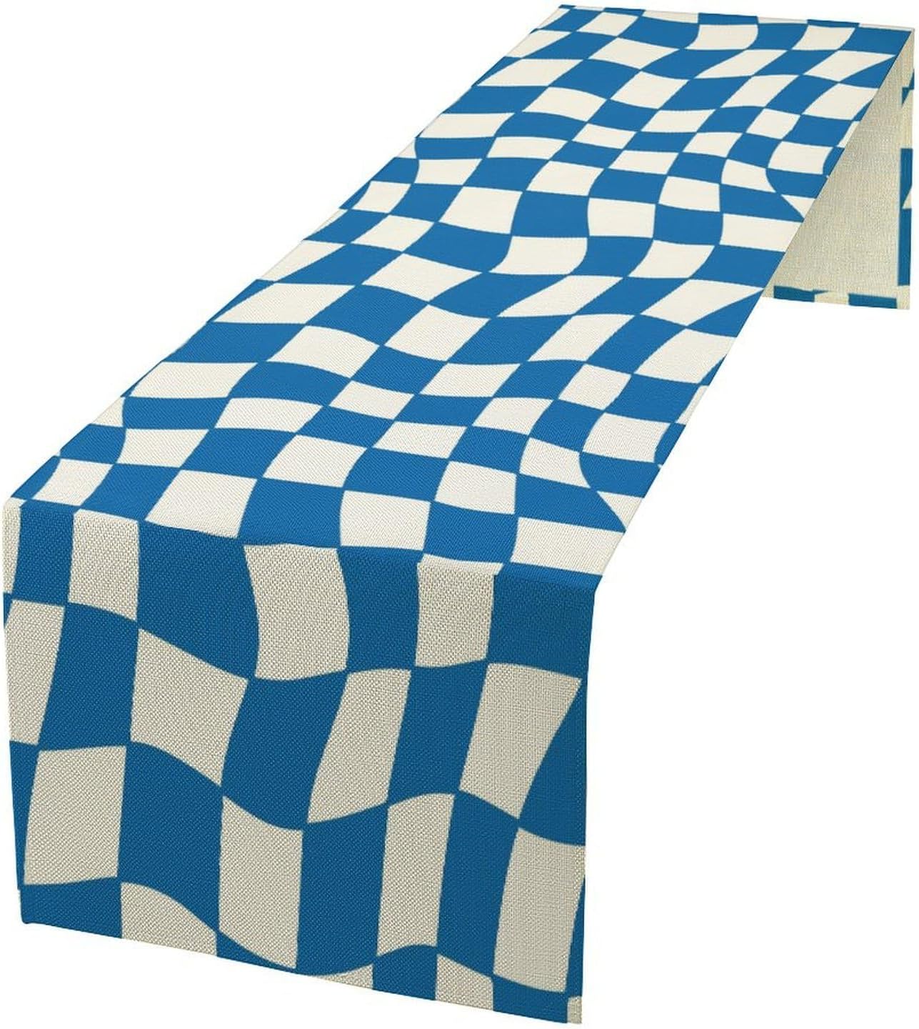 Table Flag Retro Plaid 60s70s Blue Plaid Table Flag Kitchen Restaurant Decoration Suitable for Indoor and Outdoor Festival Home Wedding Party Table Flag 13x60