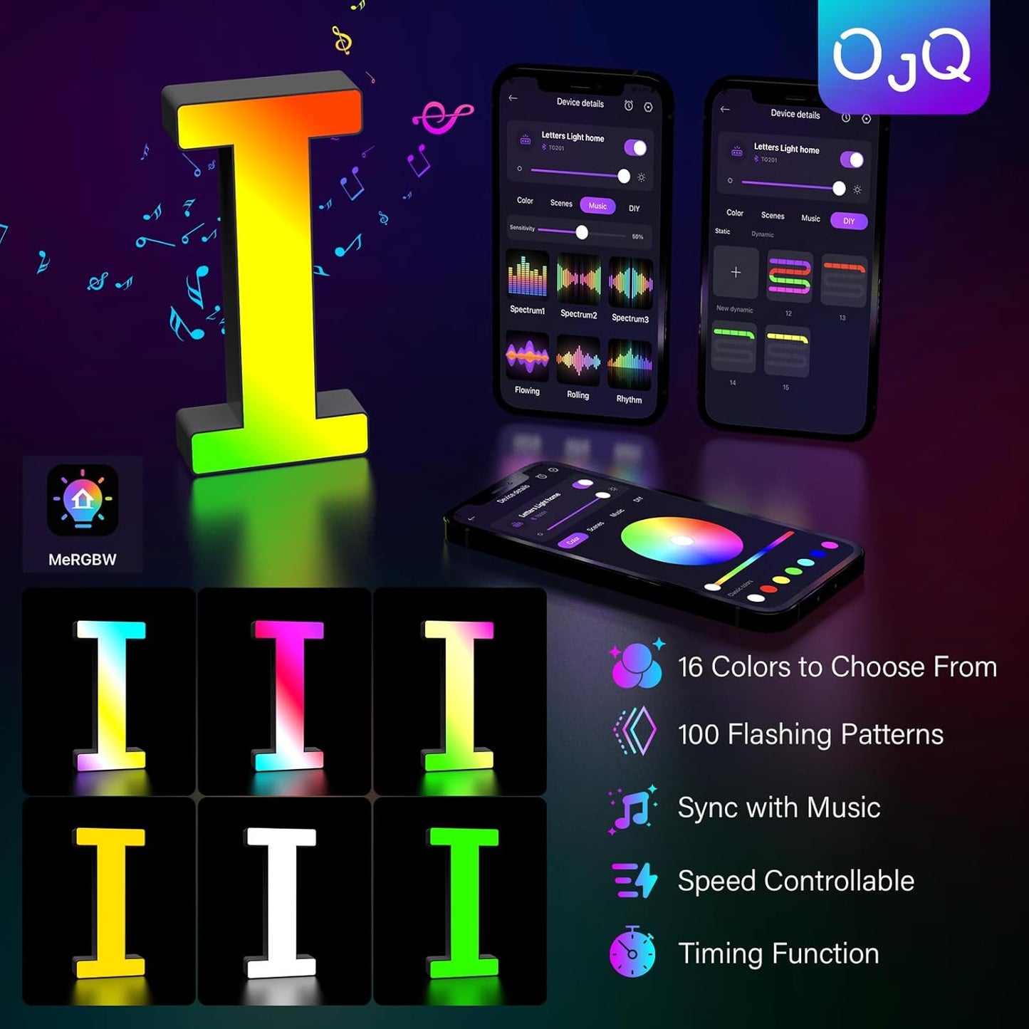 OJQ Light Up Letters LED Letter - Marquee Letters Room Decor Alphabet Letter Music Sync Color Change Colorful - Christmas Birthday Gifts for Girl - Teen Girls Gifts Party Home Wall Decor