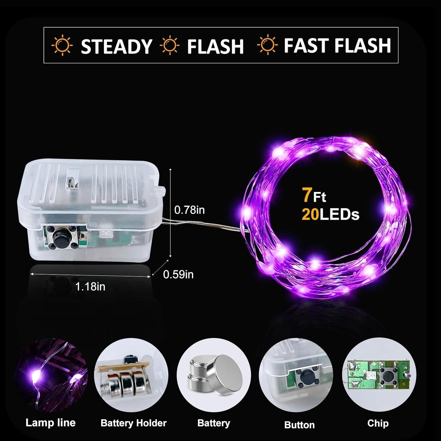 Aogist Led Fairy Lights 3 Modes Battery Operated String Lights Waterproof Silver Wire 7 Feet Firefly Starry Moon Mason Jar Lights for DIY Wedding Party Christmas (Purple, 20 Pack)