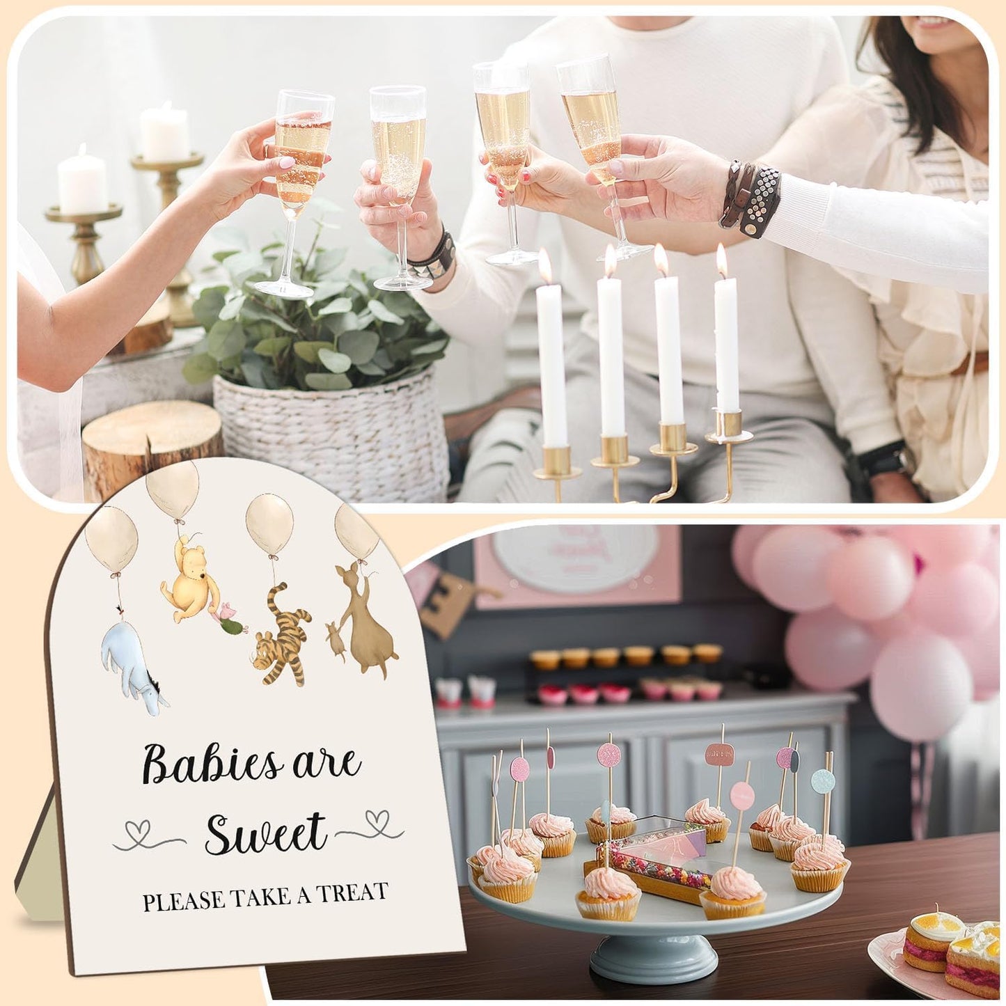 Winnie The Pooh Baby Shower Decoration Sign - Classic Pooh Babies are Sweet Please Take A Treat - 9 * 11IN