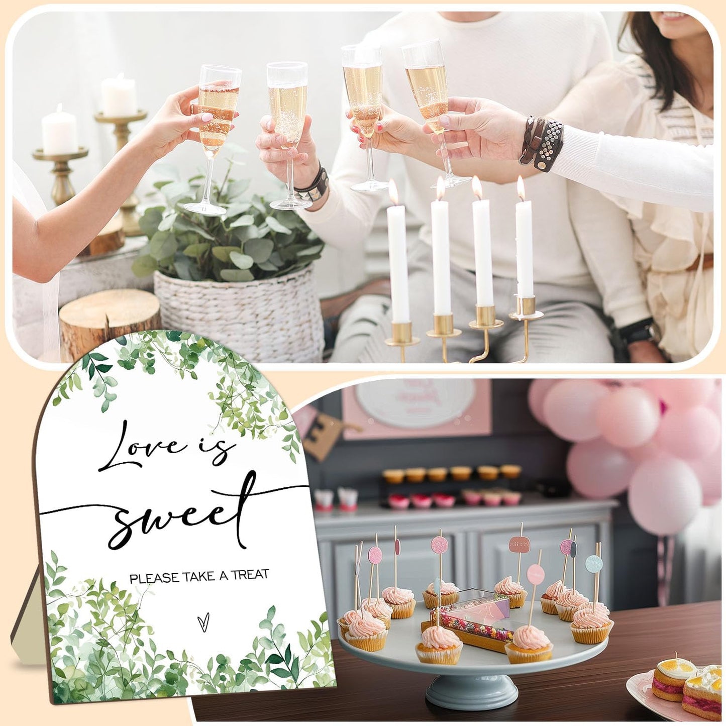 Love is Sweet Please Take A Treat Sign, Love is Sweet Sign for Baby Shower, Bridal Shower Decor Supplies, Eucalyptus Leaf Decoration Wedding Sign Favors for Guests 9 * 11IN