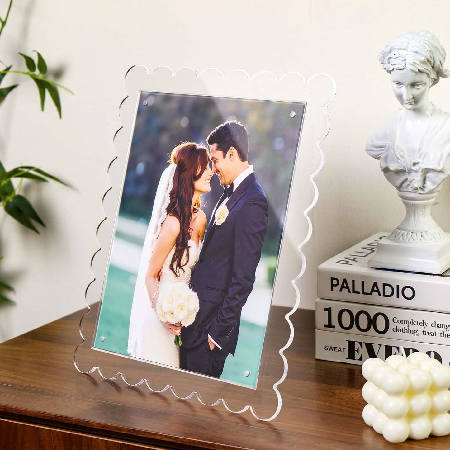 Cuspin 8x10 Acrylic Picture Frames 2 Pack, Clear Scalloped Magnetic Acrylic Photo Frames with Dual Kickstand Holes for Vertical and Horizontal Display