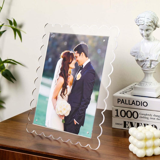 Cuspin 8x10 Acrylic Picture Frames 2 Pack, Clear Scalloped Magnetic Acrylic Photo Frames with Dual Kickstand Holes for Vertical and Horizontal Display