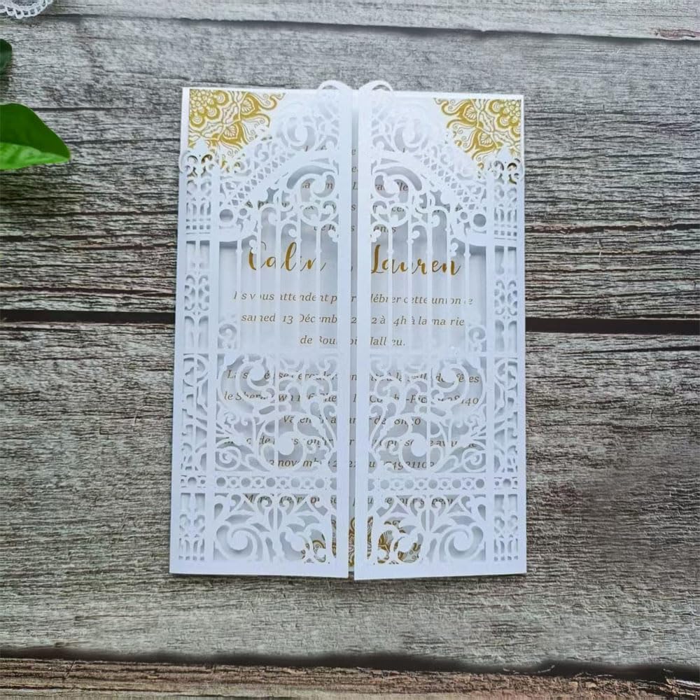 MillaSaw White Gate Invitation Card For Wedding Bridal Shower Valentine Birthday Party 25 Sets (white, 4.9"x7.1")