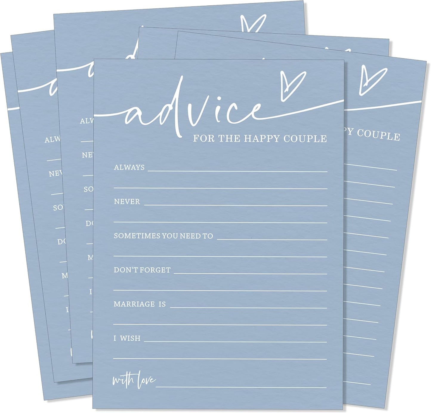Wedding Advice Cards - Bdvice and Wishes for the Newlyweds Mr and Mrs Bride & Groom Perfect for Bridal Shower Wedding Games and Guest Book Alternative Pack of 25 Minimalist Blue 5x7 Inch Cards - B10