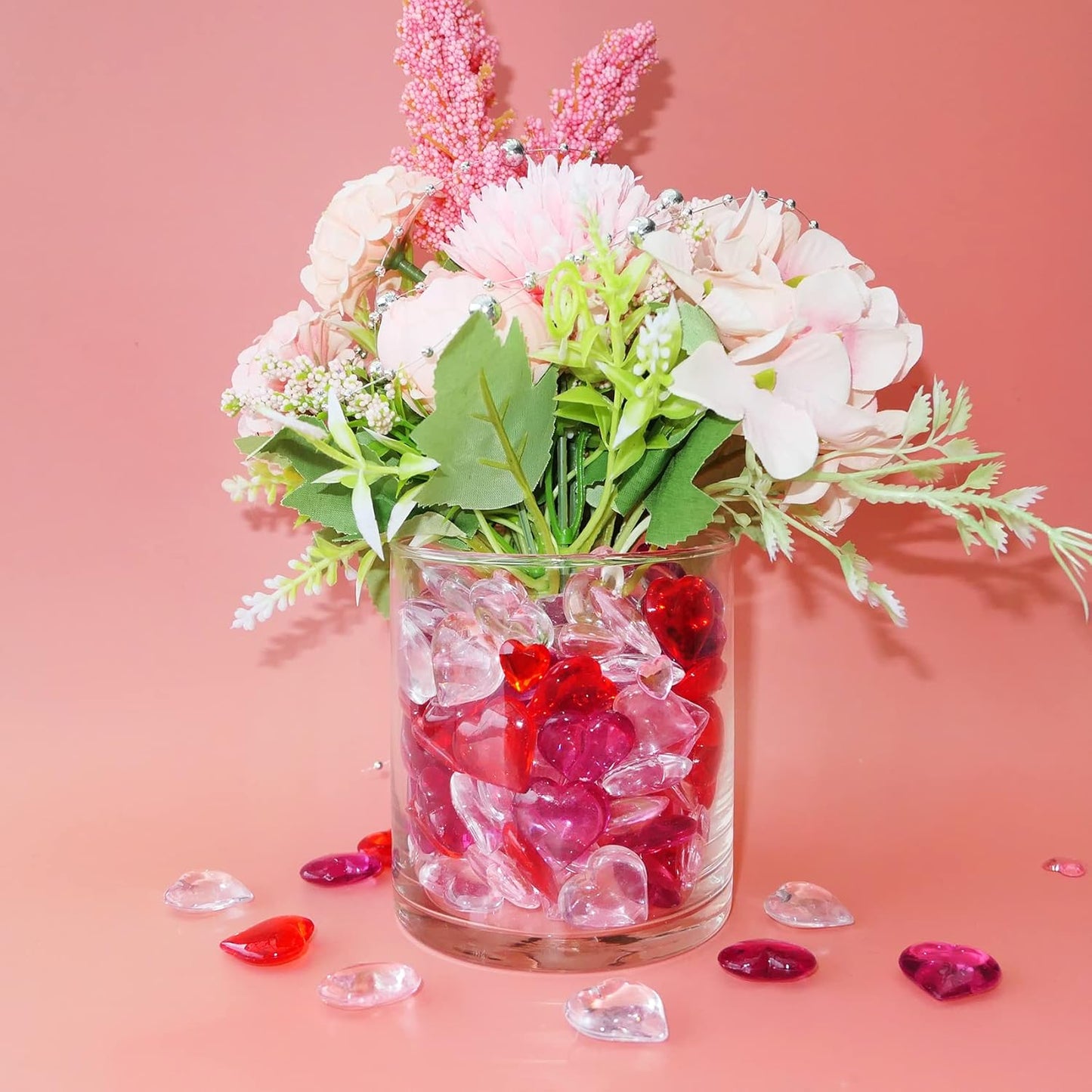 Acrylic Heart Gems for Valentine Vase Filler Decor,152 Pcs Red Pink Heart Shaped Stones for Wedding Valentines Bowl Filler,Table Scatter Decorations and Crafts