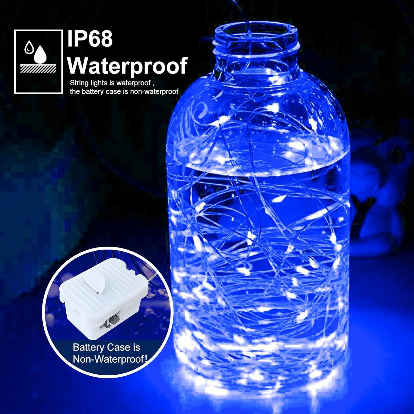 pozzolanas 24 Pack 7ft Waterproof LED Fairy Lights - Battery Operated String Lights with 20 LEDs for Home, Mason Jar, Party, Wedding, Halloween, Christmas Decorations (12 Purple & 12 Blue)