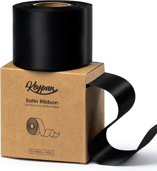 Black Satin Ribbon 2.5 Inch Double-Faced Wide Ribbon 25 Yards for Gift Wrapping Crafts Flower Bouquet Invitations Holiday Decorating