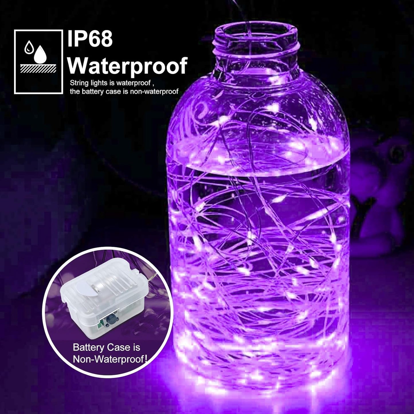 pozzolanas 24 Pack Purple Battery Operated String Lights - 7ft Waterproof Fairy Lights with 20 LEDs for Home, Mason Jar, Party, Wedding, Halloween, Christmas Decorations