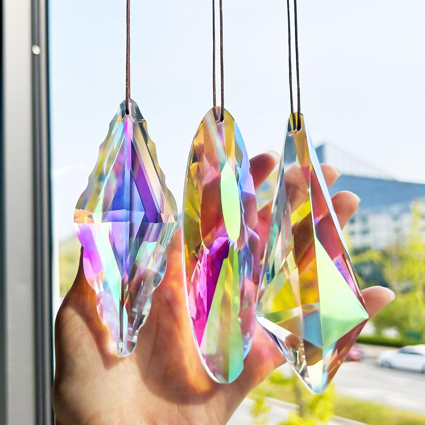 3 Pack 5'' Large Crystal Prisms Suncatchers for Windows,120mm AB Colors Hanging Sun Catchers with Glass Prisms, Rainbow Prisms Maker Suncatcher Pendant for Home Garden Decor
