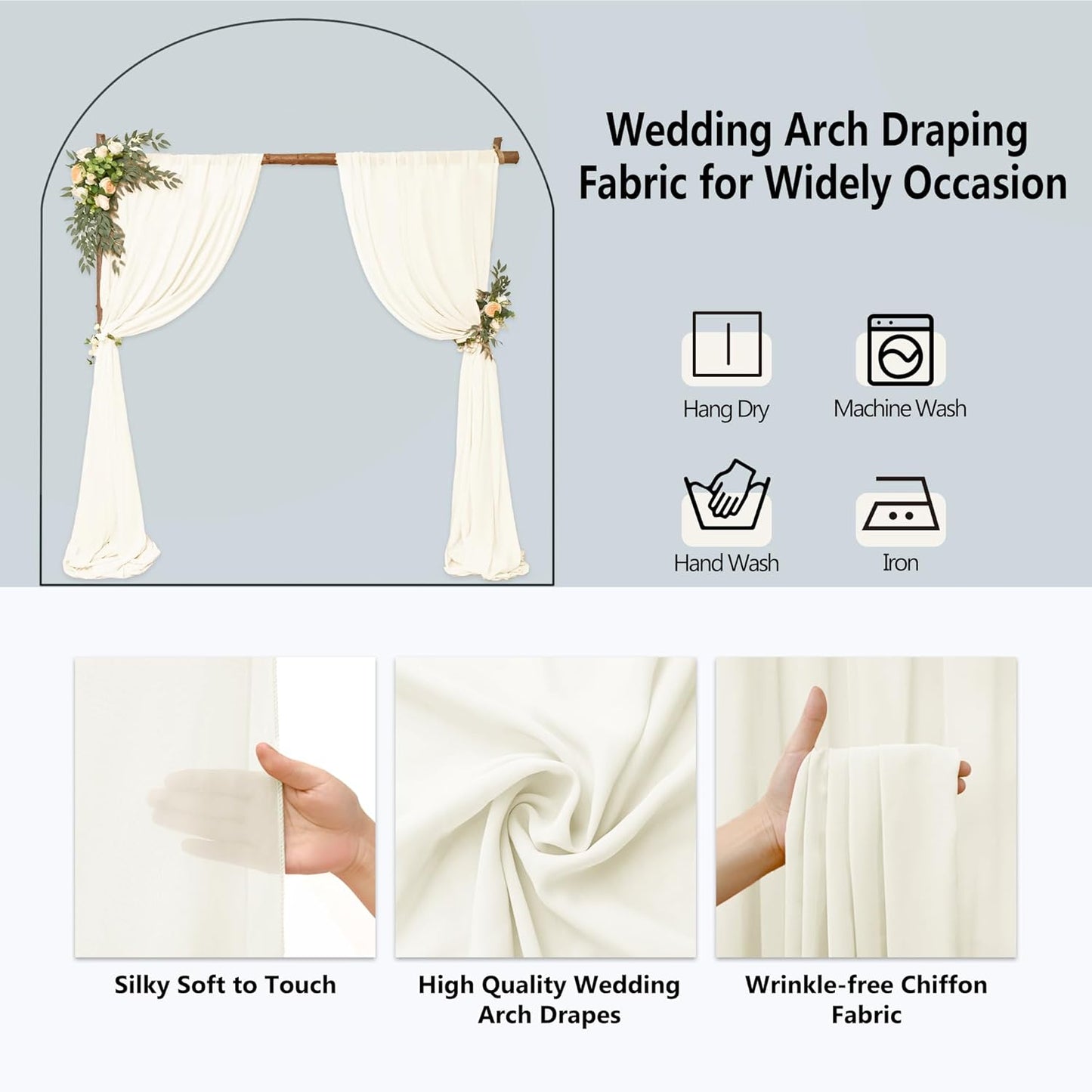 8 Panels Wedding Arch Draping Fabric 28" x 20Ft Wedding Arch Drapes Chiffon Fabric Drape Sheer Backdrop Curtain for Weddings Party Swag Ceremony Birthday Arbor Drapery Reception Ceiling Décor(Ivory)