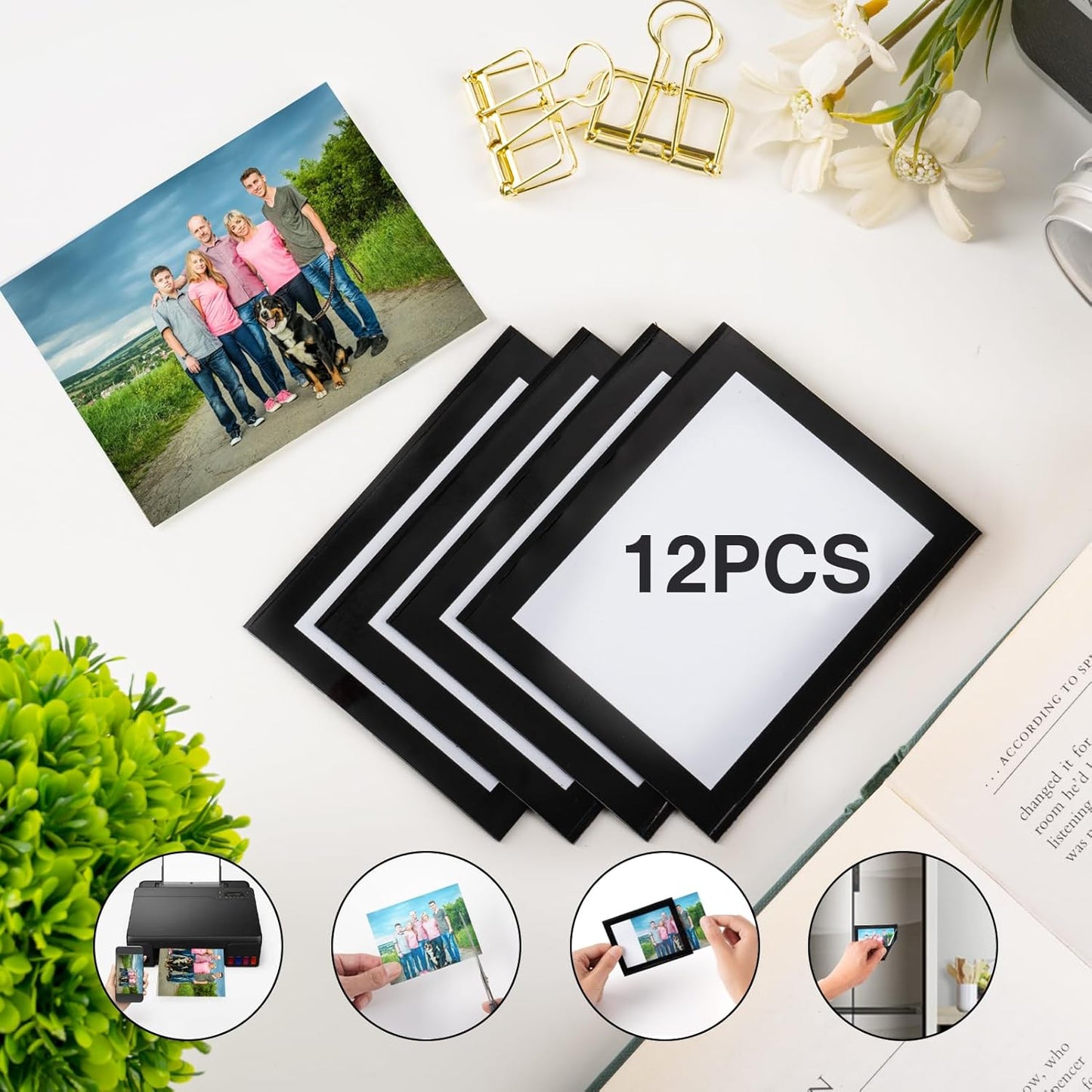 Magnetic Picture Frames with Black Border(2.5"X3.5",12 Pack),Mini Wallet Size Magnet Photo Sleeves Pockets/Holder,Decorations for Home/Office/School/Classroom/Party