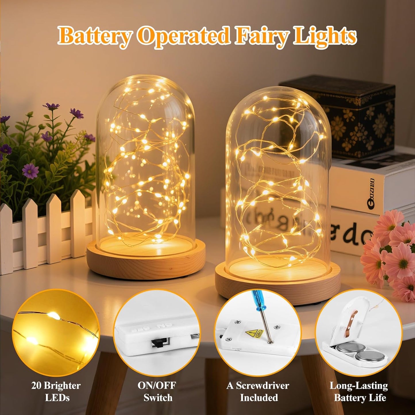 Lakumu 12-Pack Fairy Lights Battery Operated Twinkle Lights-7FT 20LEDs String Lights, Waterproof Battery Powered Firefly Lights for Crafts Bedroom Wedding Christmas Party Reception Centerpiece Table