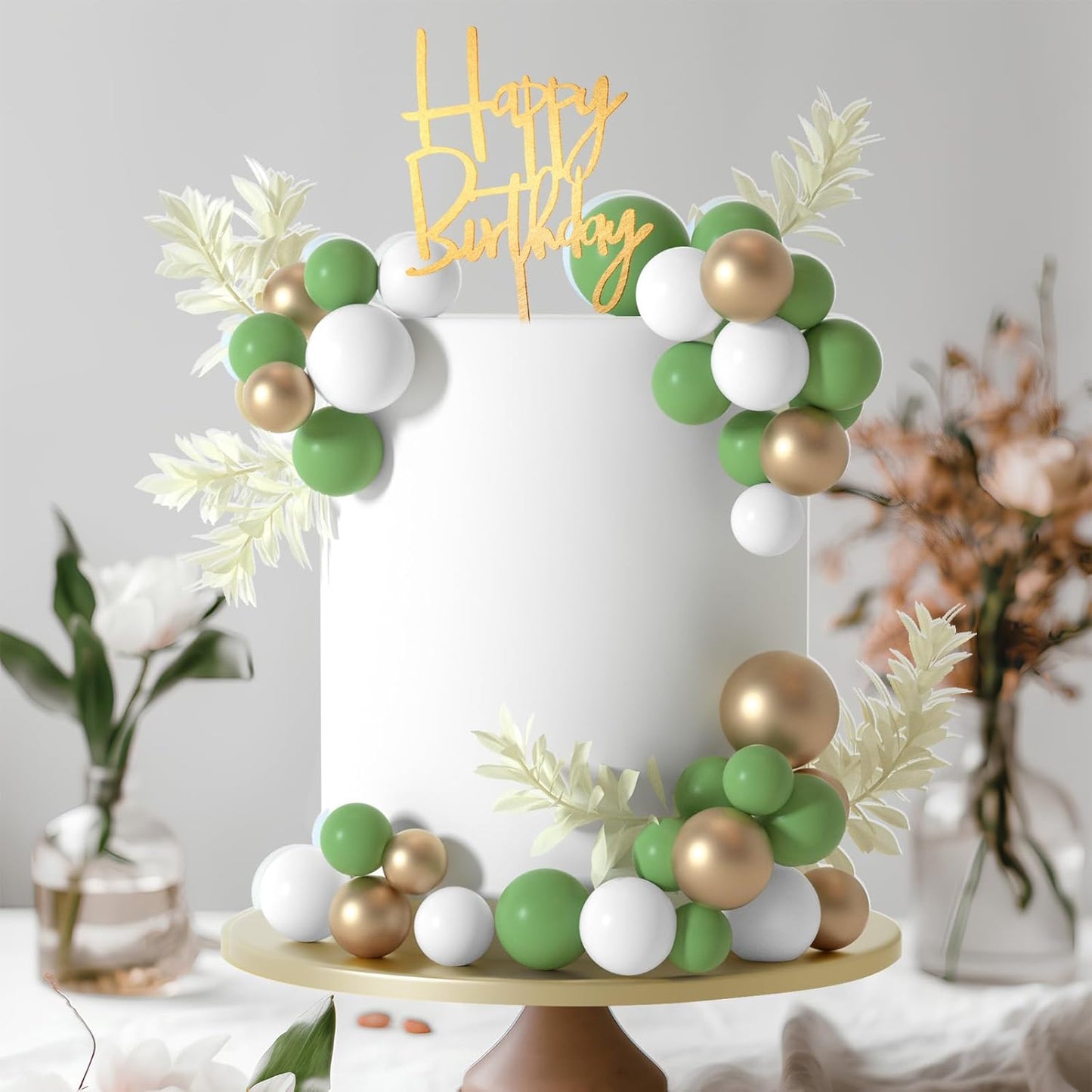 MIAHART Ball Cake Toppers Boho Grass Cake Topper Ball Cake Insert Decoration for Birthday Wedding Baby Shower Party Decorations Boho Themed Party Supplies (green，gold，white)